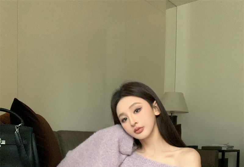 Oversized Plain Drop Shoulder Off Belt / Sweater