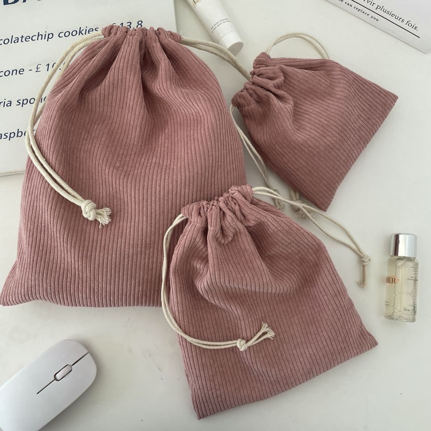 Plain Drawstring Corduroy Pouch / Set