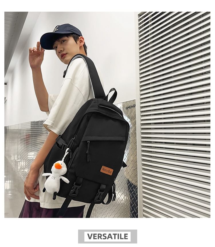 Bag Nylon Set Backpack Laptop Buckled Charm Plain /