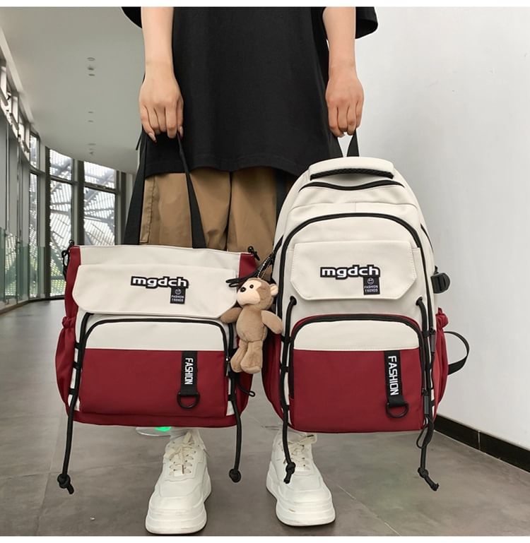 Nylon Tone Bag Lettering Set Laptop Tote Print Backpack Charm / Two