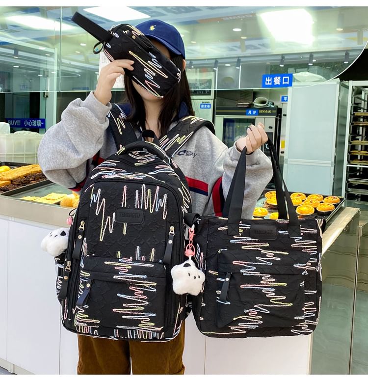 Set Bag Nylon / Pencil Charm Embroidered Tote Case Laptop Backpack