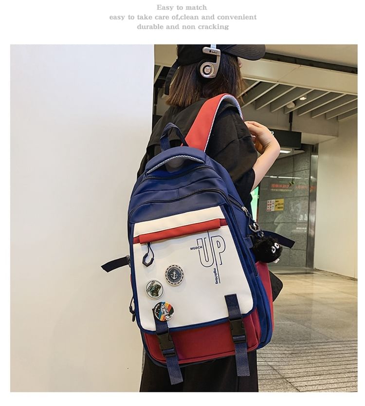Nylon Print Backpack Laptop Lettering