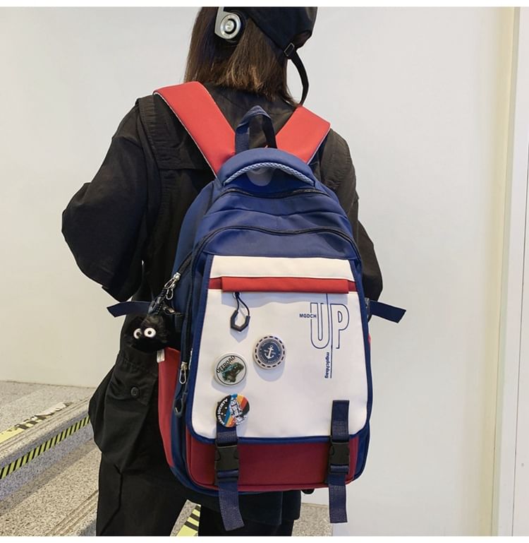Nylon Print Backpack Laptop Lettering