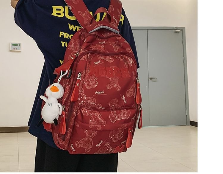 Laptop Lettering Applique Charm Print Bear Set Tote Bag Backpack / Nylon