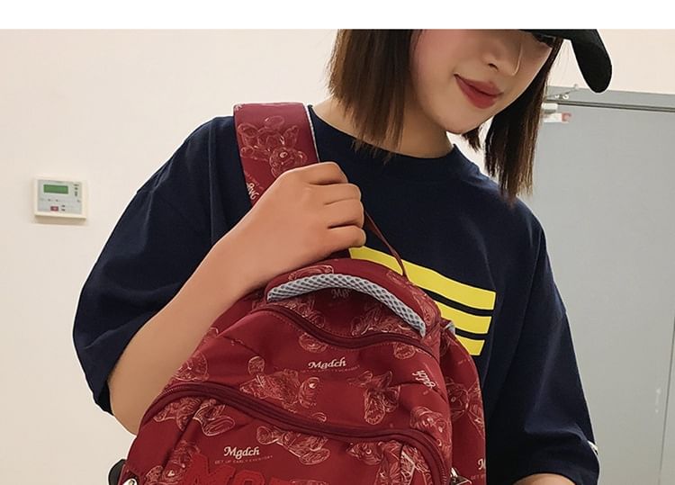 Laptop Lettering Applique Charm Print Bear Set Tote Bag Backpack / Nylon