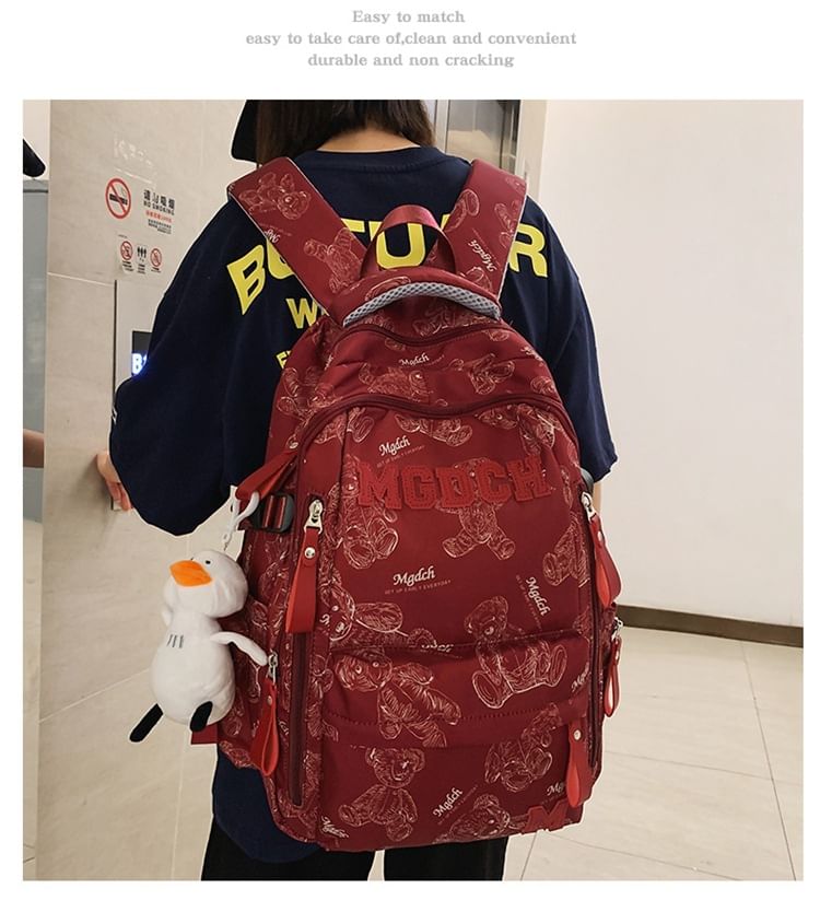 Laptop Lettering Applique Charm Print Bear Set Tote Bag Backpack / Nylon