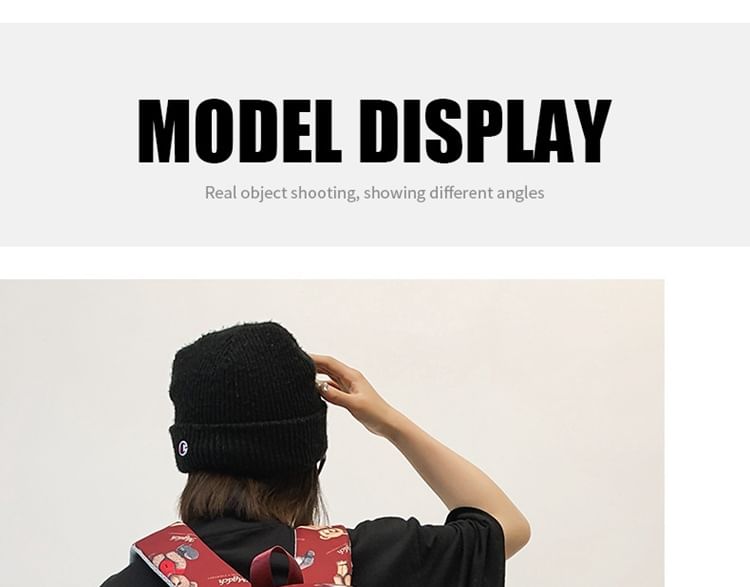 Set / Laptop Backpack Bear Nylon Tote Print Charm Applique Lettering Bag