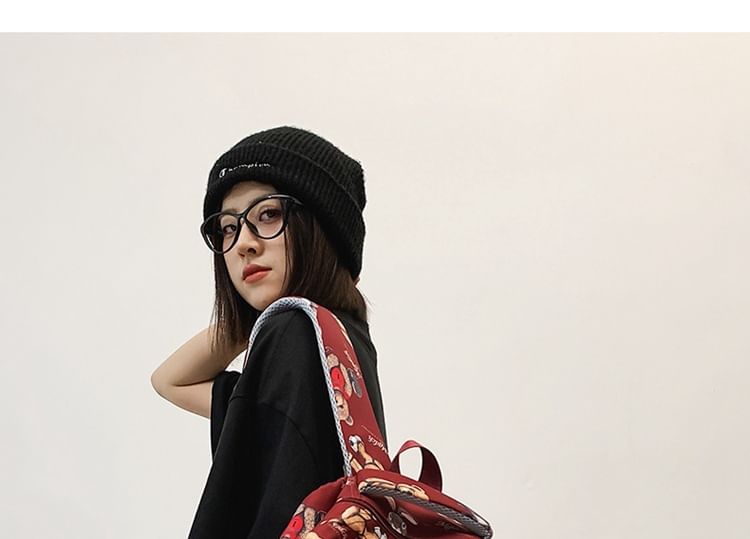 Set / Laptop Backpack Bear Nylon Tote Print Charm Applique Lettering Bag