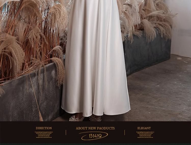 Short Sleeve Square Neck Bowknot Plain A-Line Wedding Gown