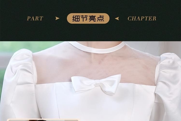 Short Sleeve Square Neck Bowknot Plain A-Line Wedding Gown