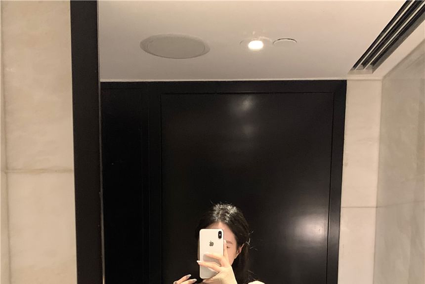 High Pencil / Sleeve Long Plain Bow Top Rise Knit Maxi Skirt V-Neck