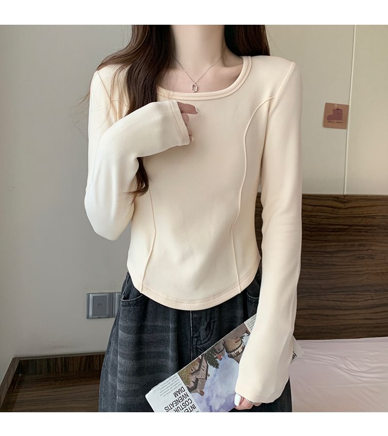 Long-Sleeve Square Neck Plain T-Shirt