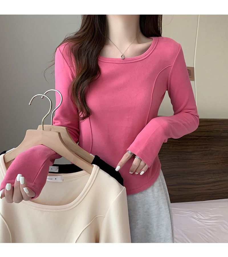 Long-Sleeve Square Neck Plain T-Shirt