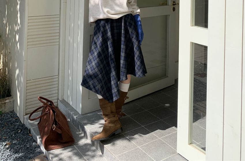 High Waist Plaid Asymmetrical A-Line Skirt