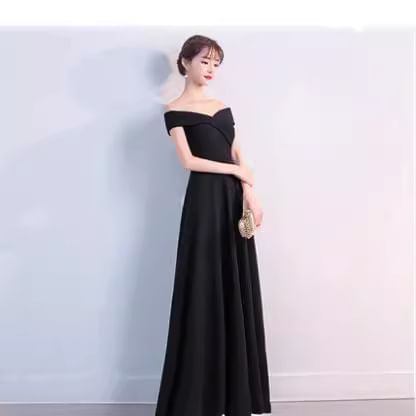 Off Shoulder Short Sleeve V-Neck Plain A-Line Evening Gown