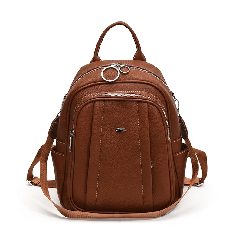 Multi-Pocket Faux Leather Backpack