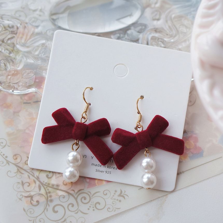 Drop Earring / Hook Bow Faux Clip-On Pearl