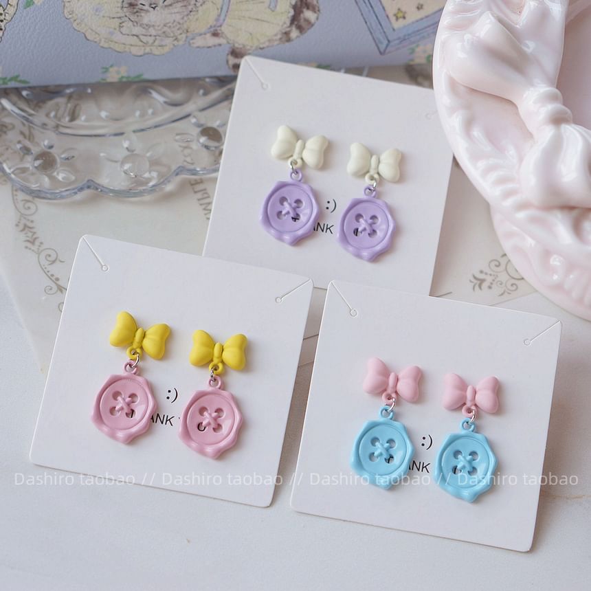/ Earring Clip-On Drop Bow Button