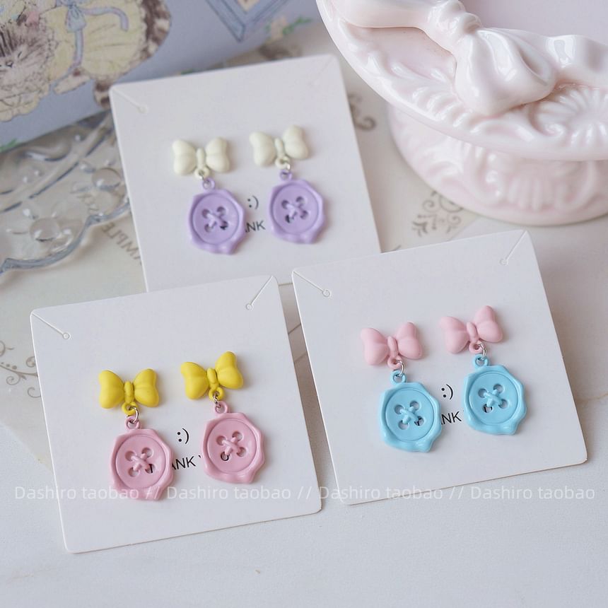 / Earring Clip-On Drop Bow Button