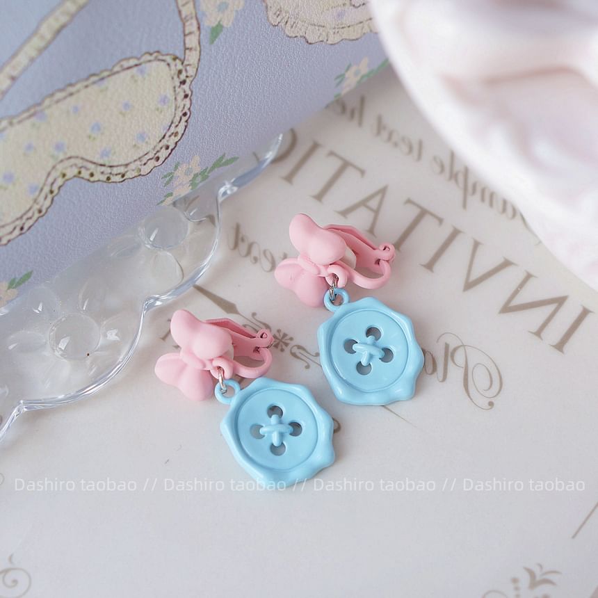 / Earring Clip-On Drop Bow Button