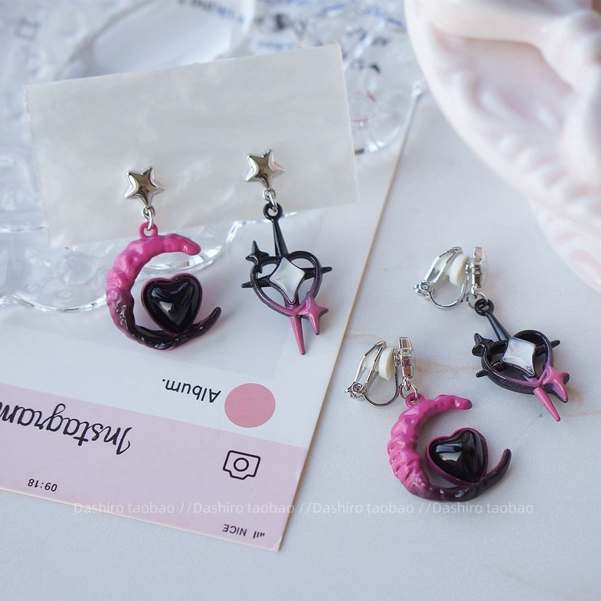 Star Asymmetrical Drop Clip-On Moon / Earring