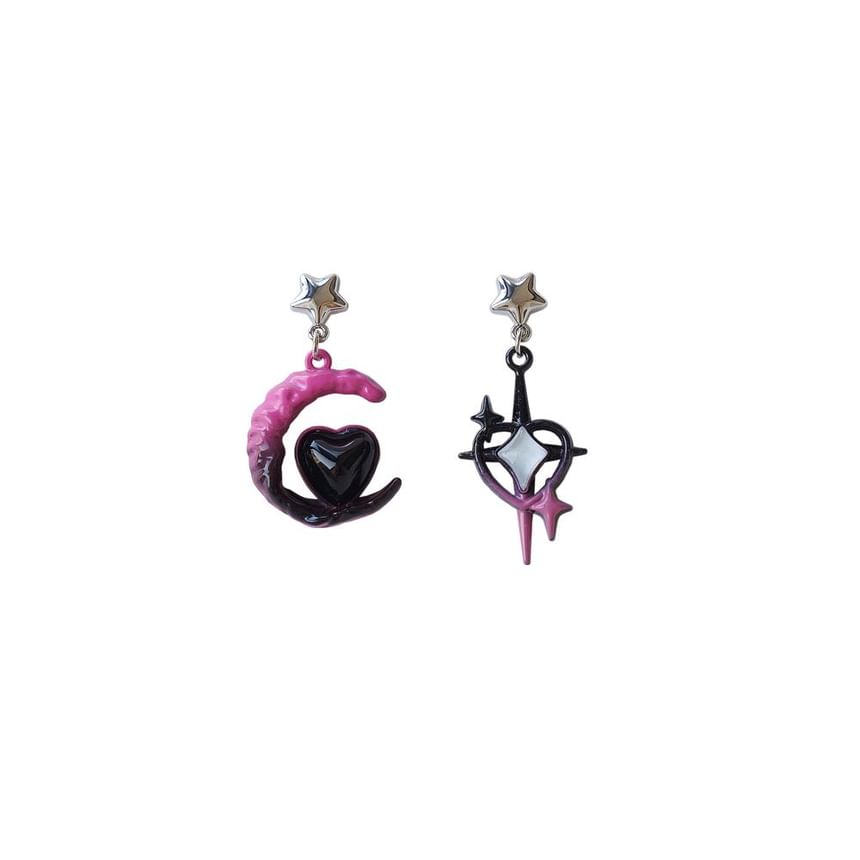 Star Asymmetrical Drop Clip-On Moon / Earring