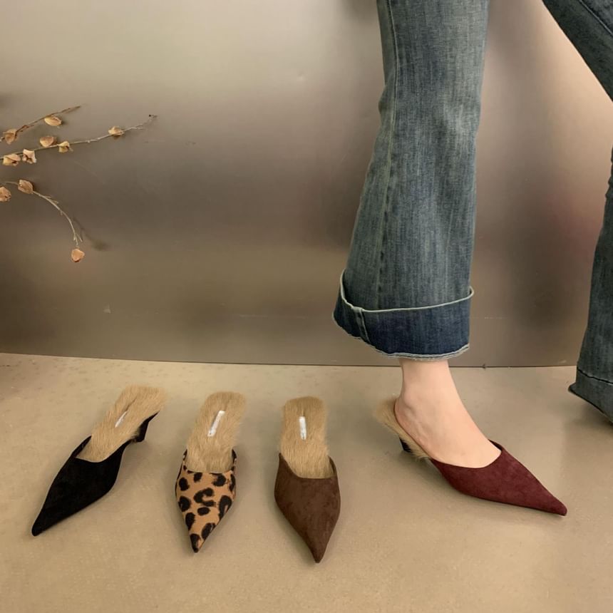Heel Pointed Mules Kitten Toe Fleece-Lined