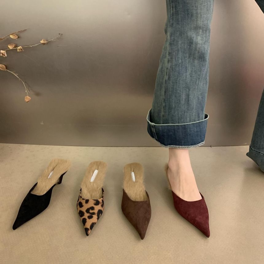 Heel Pointed Mules Kitten Toe Fleece-Lined