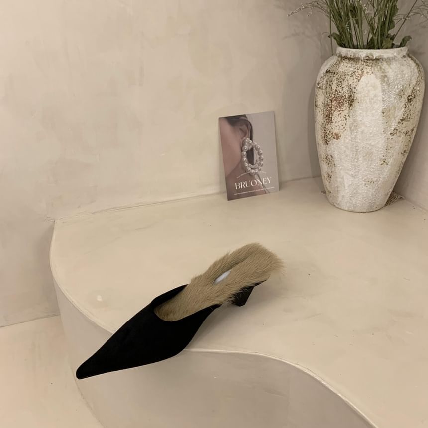 Heel Pointed Mules Kitten Toe Fleece-Lined