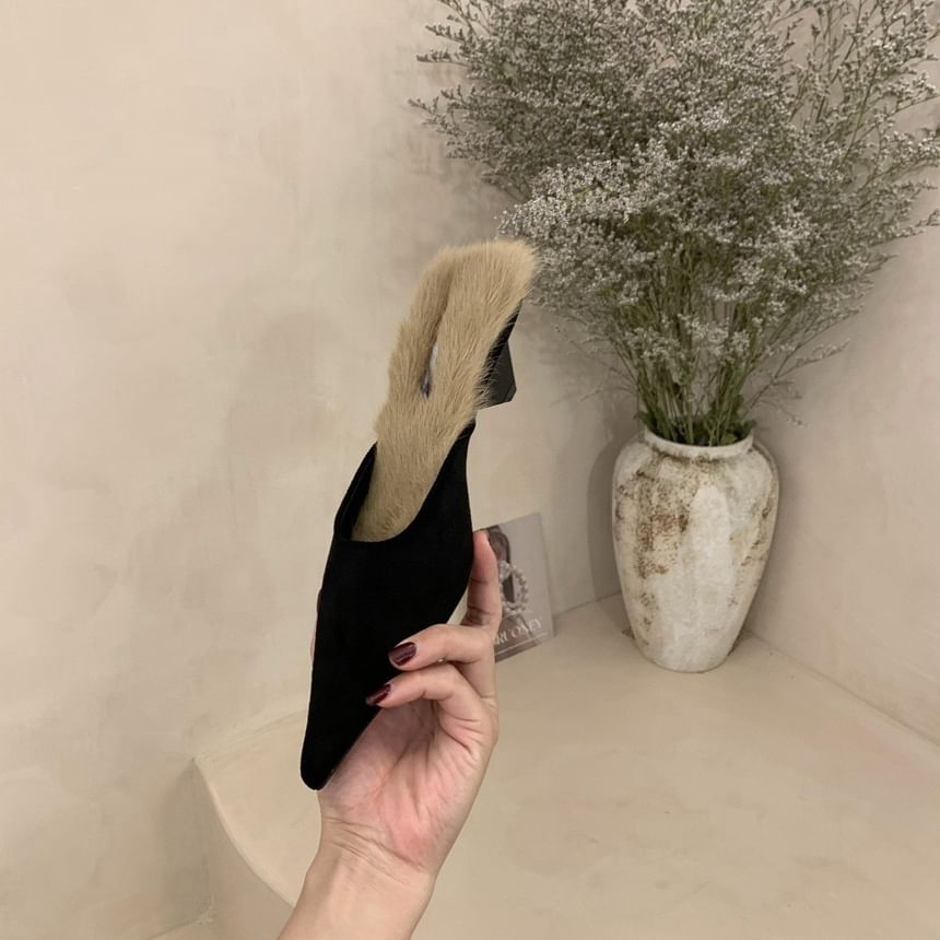 Heel Pointed Mules Kitten Toe Fleece-Lined