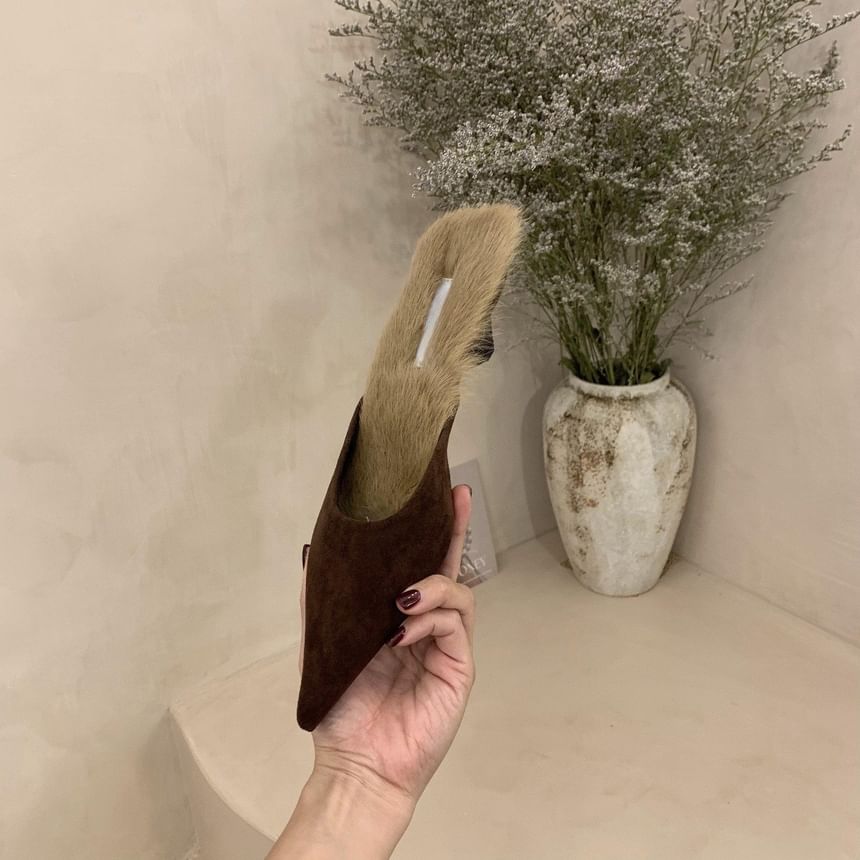 Heel Pointed Mules Kitten Toe Fleece-Lined