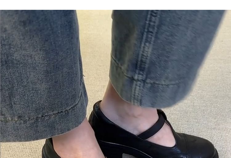 Faux Platform Leather Mary T-Strap Jane Shoes Plain