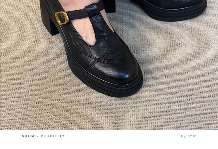 Faux Platform Leather Mary T-Strap Jane Shoes Plain