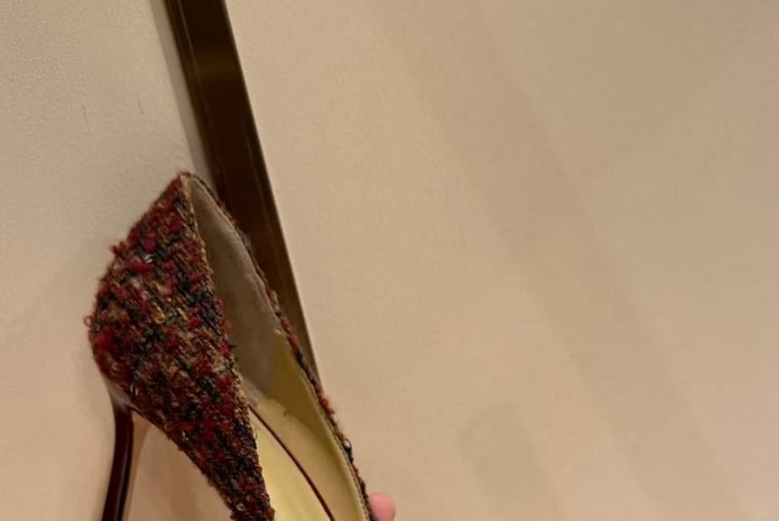 Sequin Stiletto Toe Pointed Pumps Tweed