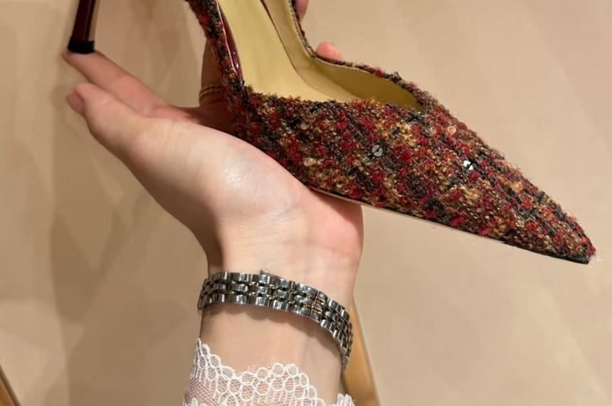 Sequin Stiletto Toe Pointed Pumps Tweed