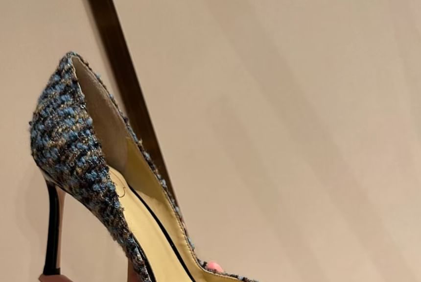 Sequin Stiletto Toe Pointed Pumps Tweed