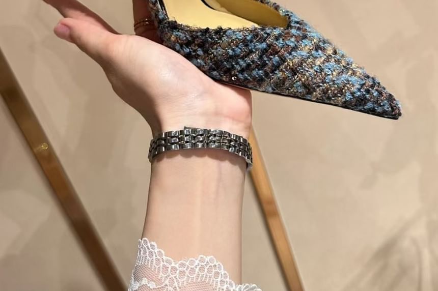 Sequin Stiletto Toe Pointed Pumps Tweed