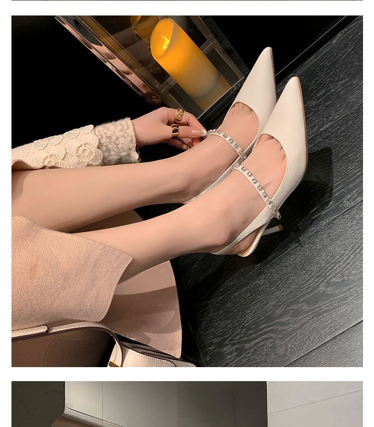 Accent Leather Toe Slingback Rhinestone Stiletto Pointed Sandals Patent