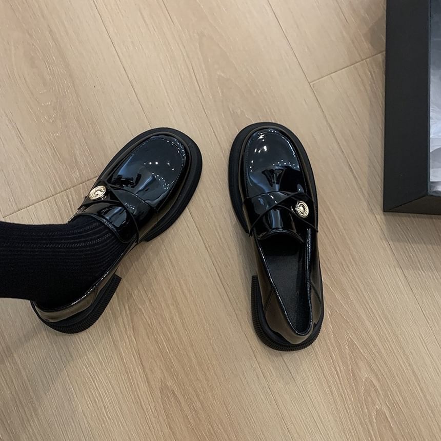 Platform Metal Faux Accent Loafers Leather