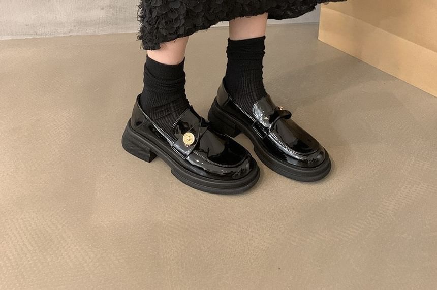 Platform Metal Faux Accent Loafers Leather