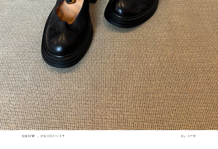 Faux Jane Shoes Buckled Heel Leather Plain Chunky Mary