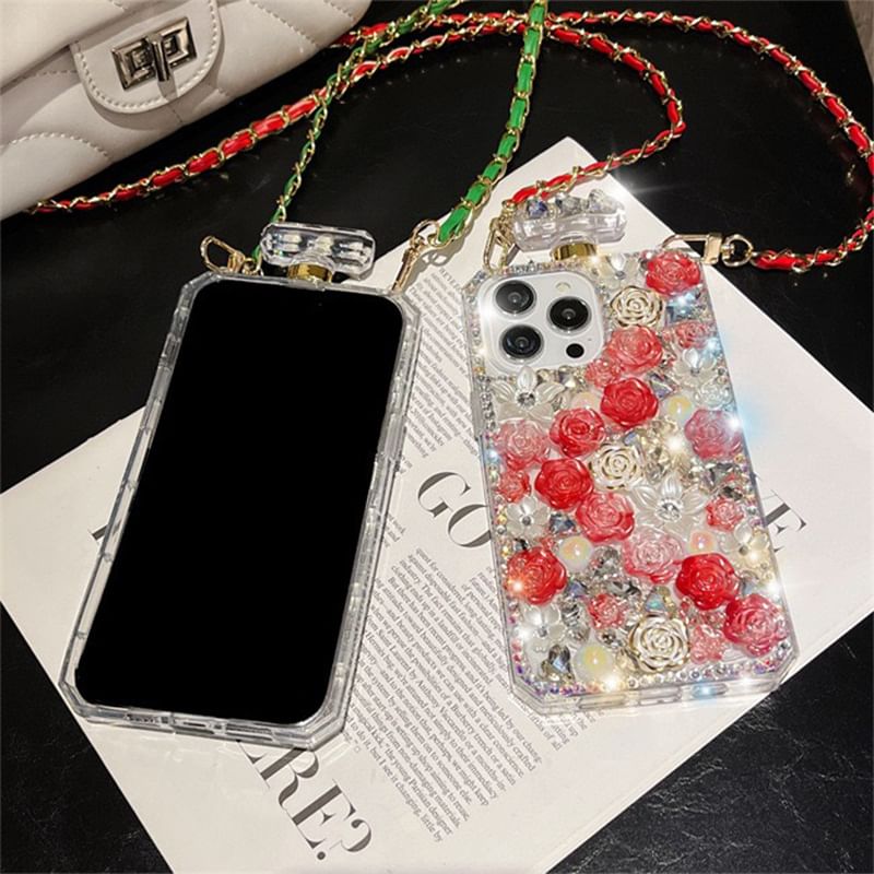 Rhinestone Lanyard Case Phone Galaxy Rose