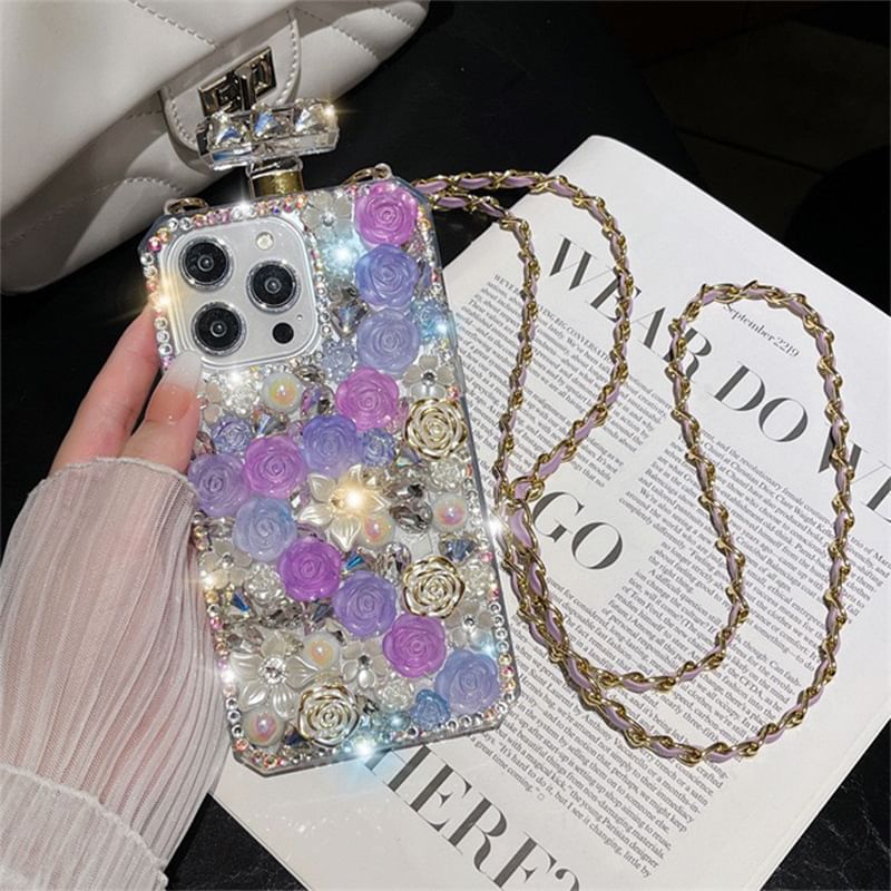 Rhinestone Lanyard Case Phone Galaxy Rose