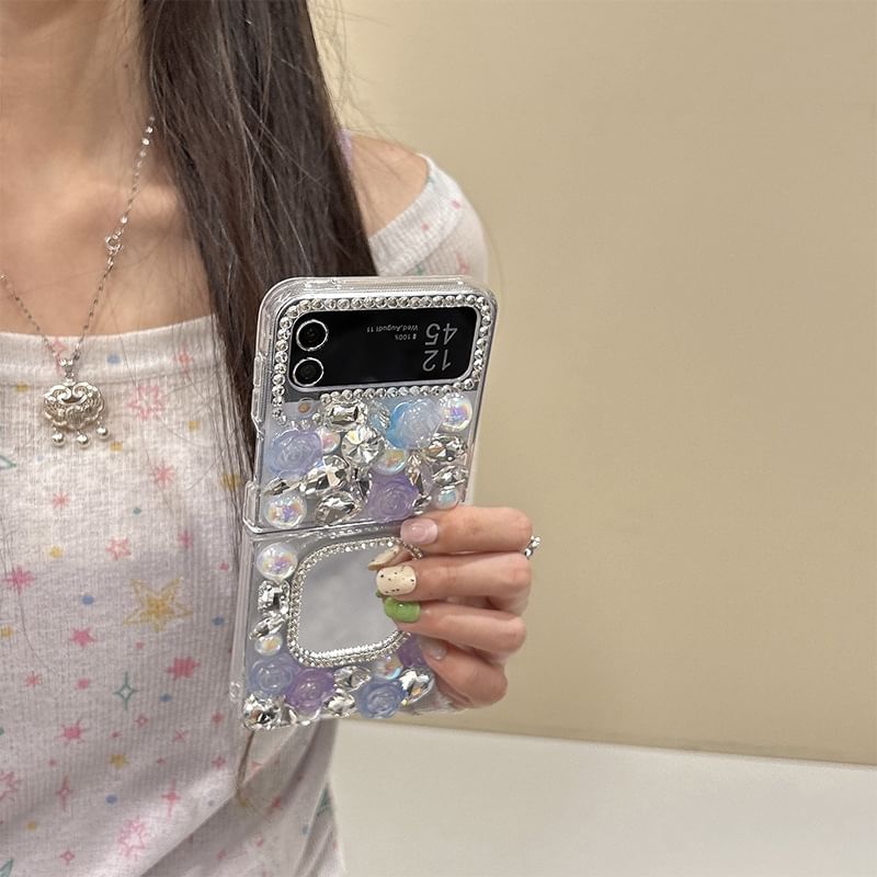 Rose Rhinestone Mirrored Phone Case