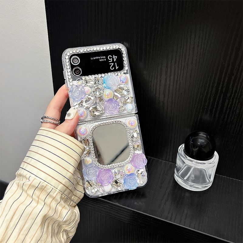 Case Rhinestone Mirrored Phone Rose