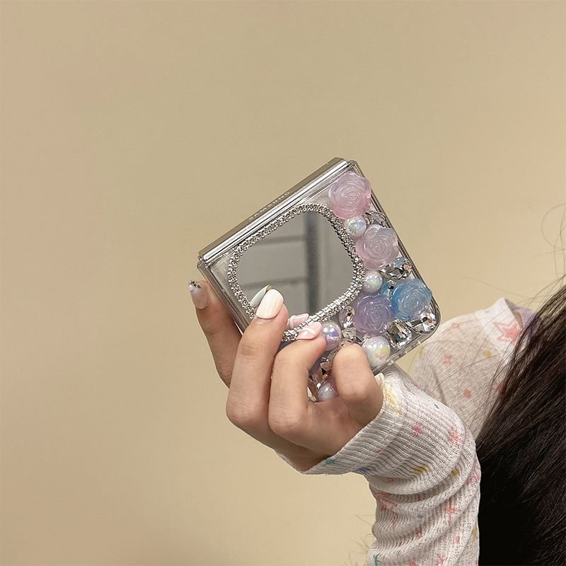 Case Rhinestone Mirrored Phone Rose