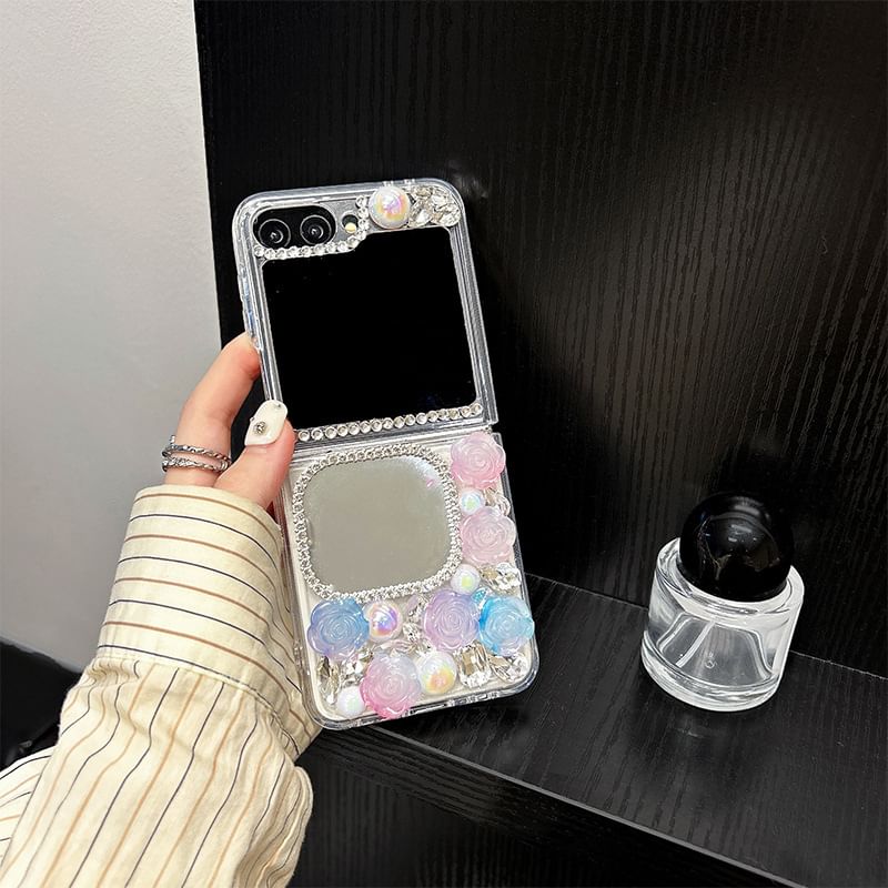 Case Rhinestone Mirrored Phone Rose
