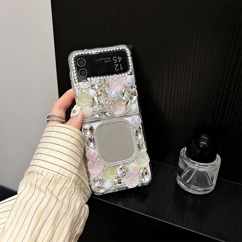 Rose Rhinestone Mirrored Phone Case