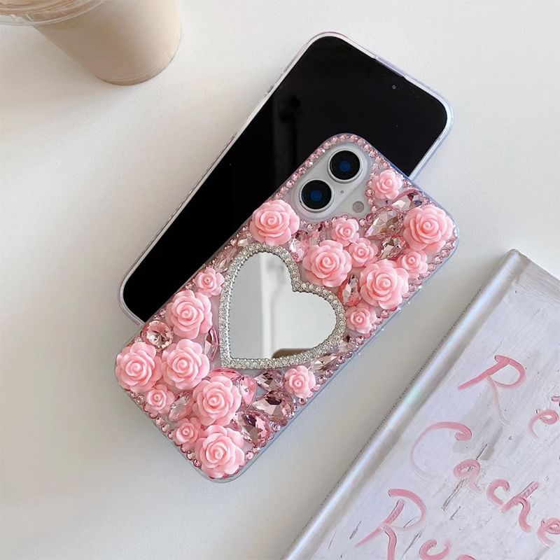 Rhinestone Mirrored Rose Case Phone