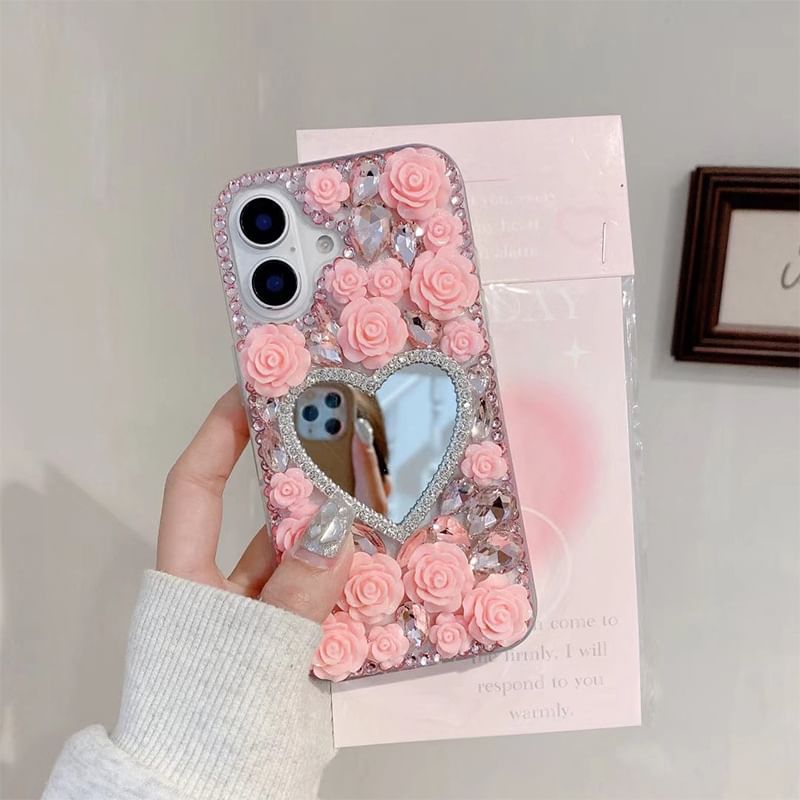 Rhinestone Mirrored Rose Case Phone